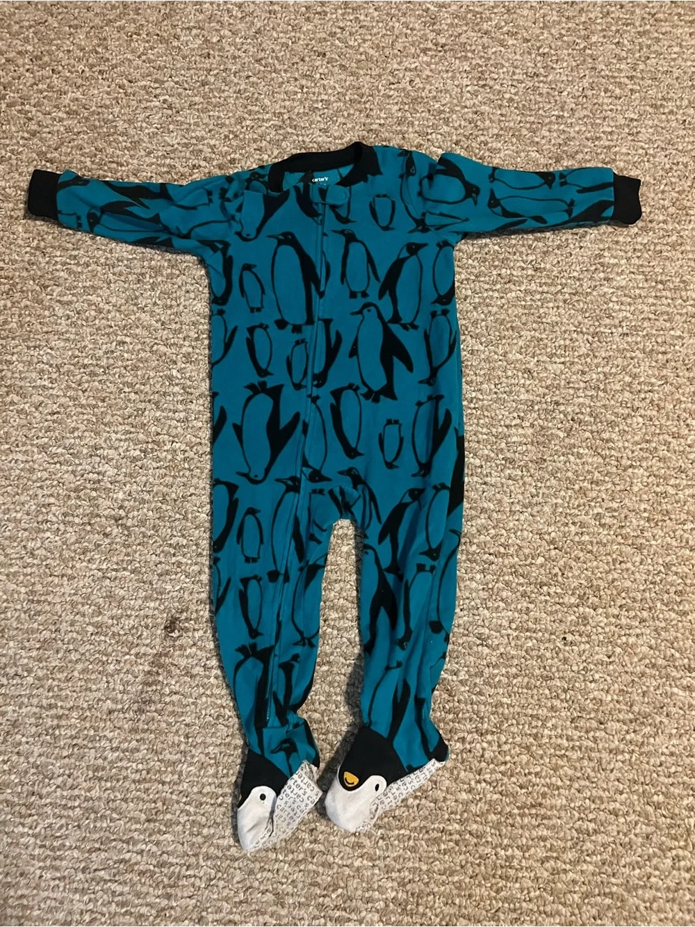 Carter's Teal and Black Penguin Print Footed Pajama